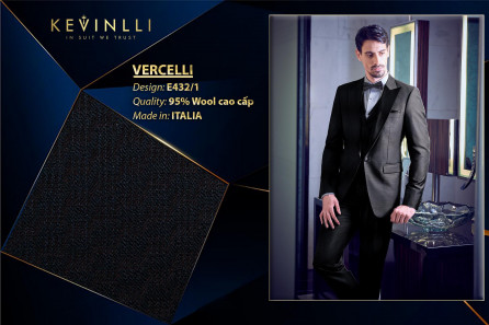 E432/1 Vercelli CXM - Vải Suit 95% Wool - Đen Trơn